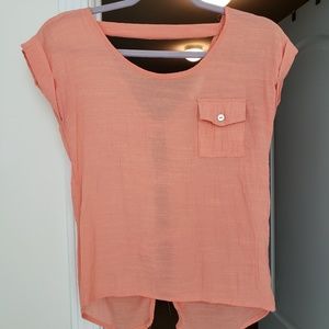 Orange Linen Blouse w/ Open Bow Detail
